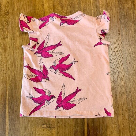 MINI RODINI Pink Bird Print Baby T-Shirt Girls 9-18 Mos Organic Cotton Top Tee - Picture 2 of 5